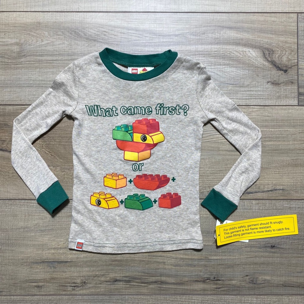Lego Duplo Boys Toddler Long Sleeve Pajama Top 3T What‎ Came First Chicken Beige